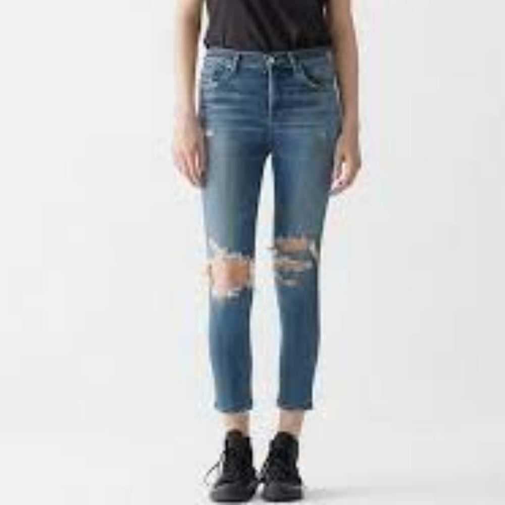EUC AGOLDE SOPHIE STYLE PERFECTLY DISTRESSED RAW HEM CROPPED JEAN SIZE 26